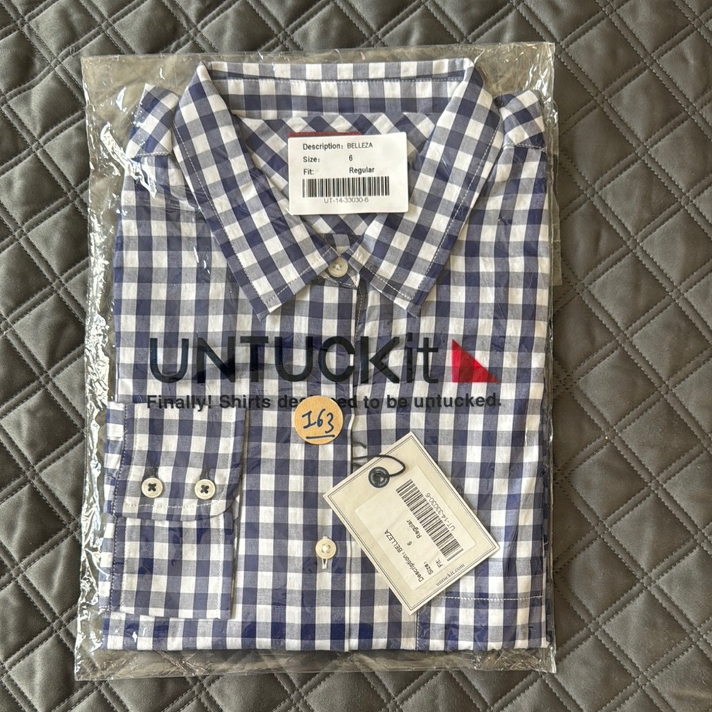 UNTUCKit Blue and White Gingham Blouse